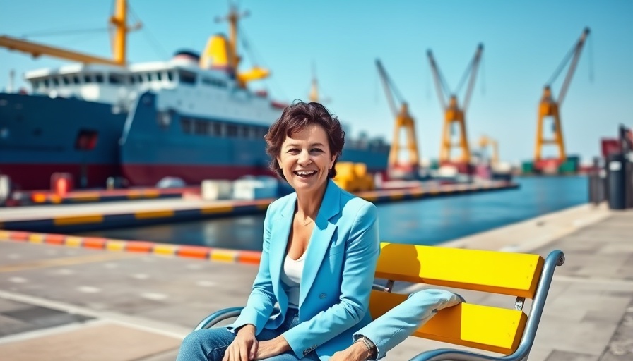 Person enjoying Oakland tourism at a vibrant waterfront with ship and cranes.