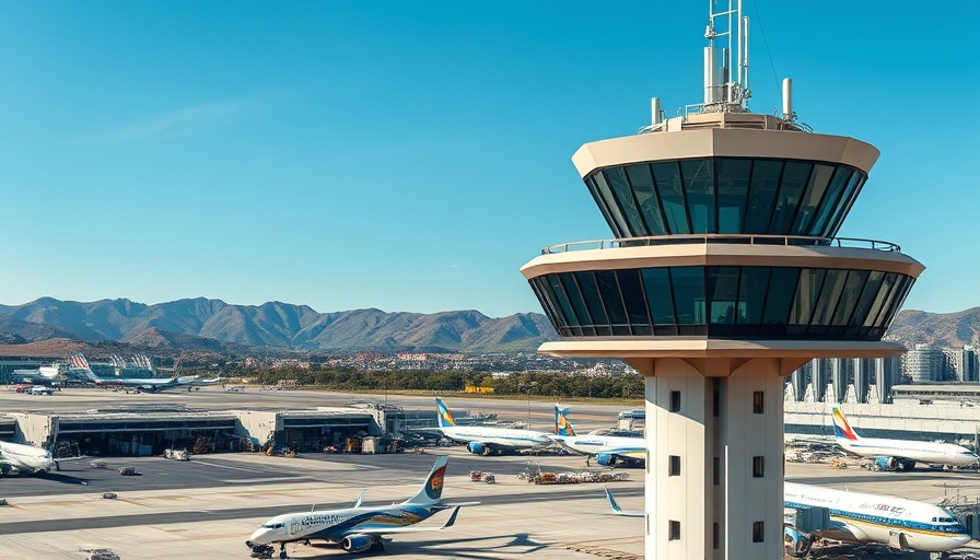 Oakland Airport with modern control tower and airplanes on tarmac.