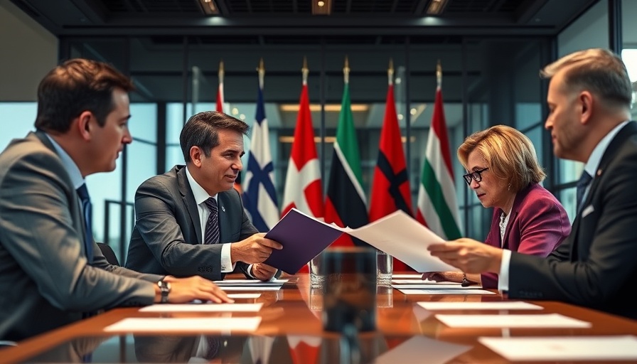 Diplomats discussing U.S.-Brazil Tariffs in modern office.