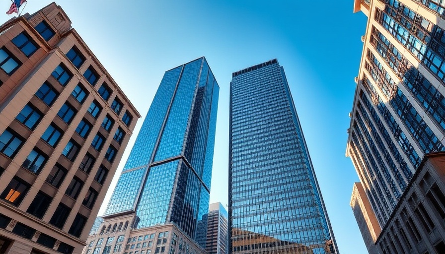 San Francisco skyscrapers under bright blue sky, city architecture.