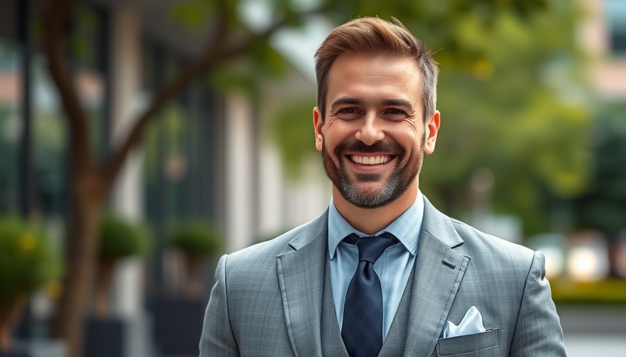 UC Berkeley Professor outdoors in gray suit smiling warmly, blurred background.