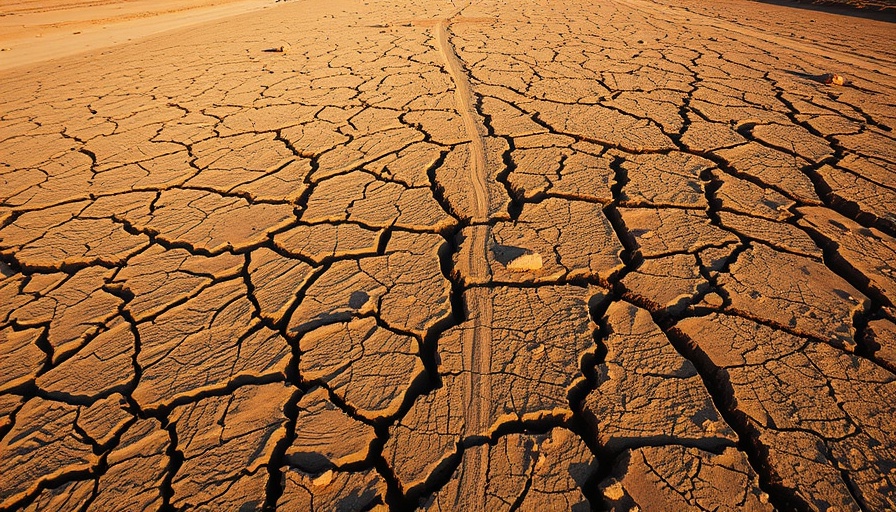 Aerial view of cracked dry desert illustrating extreme temperatures.