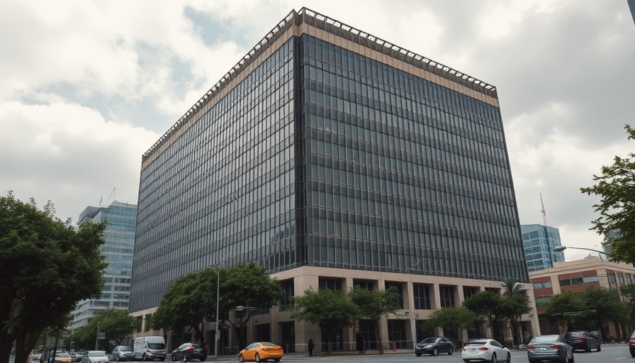 Oakland commercial real estate market building on a cloudy day.