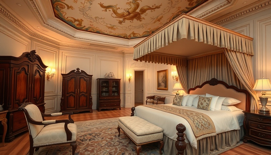 Luxury boutique hotel suite with elegant canopy bed and classic decor.