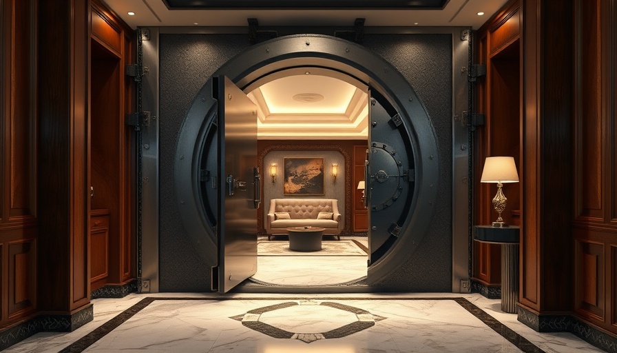 Massive vault door in unique boutique hotel interior.