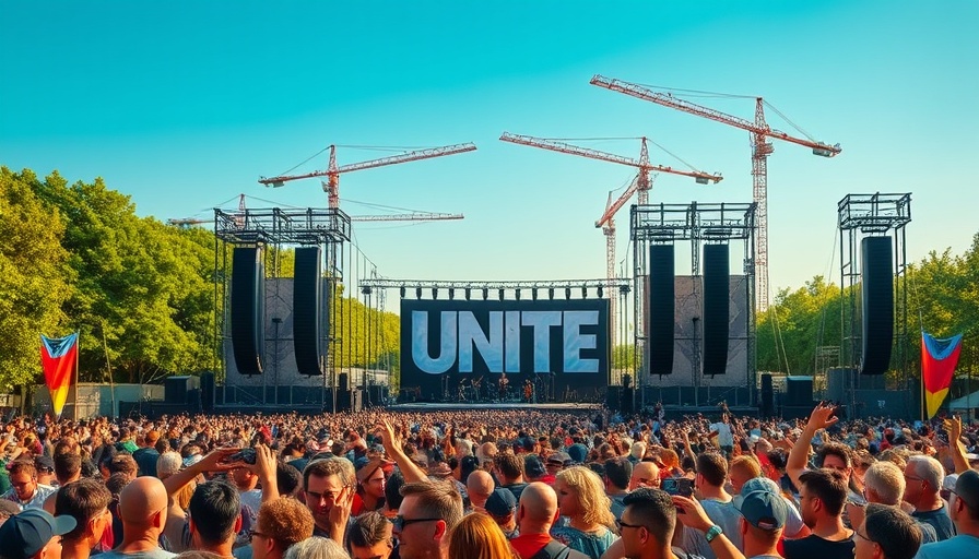 Lively scene at Tomorrowland with large crowd and UNITE stage.