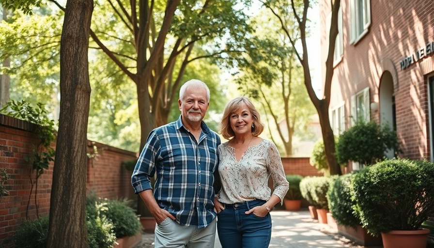 Middle-aged couple outdoors in a suburban garden for sinkhole case.