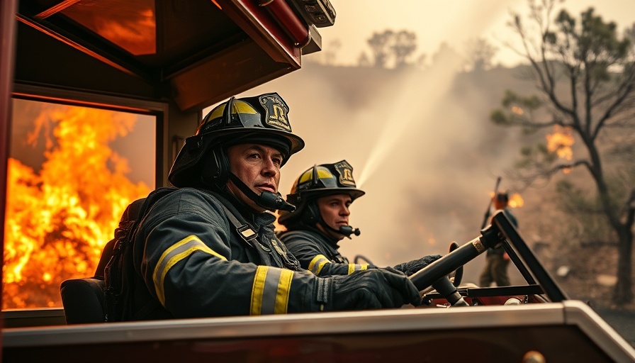 Firefighters battle California wildfire, representing climate change effects