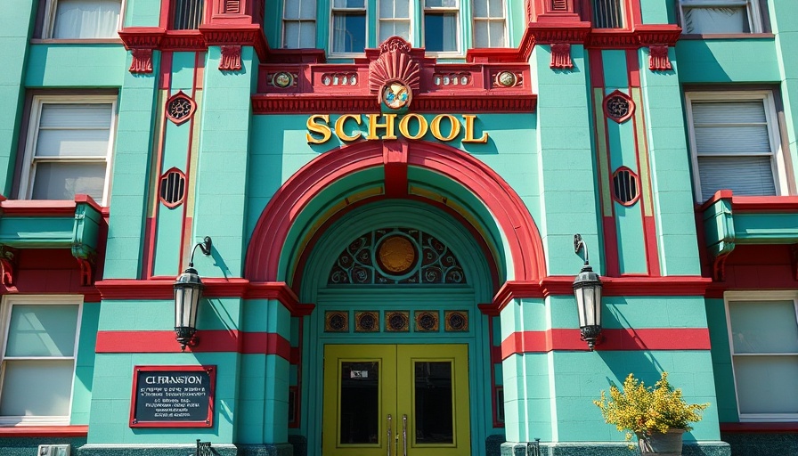 San Francisco historic school with art deco design, vibrant colors