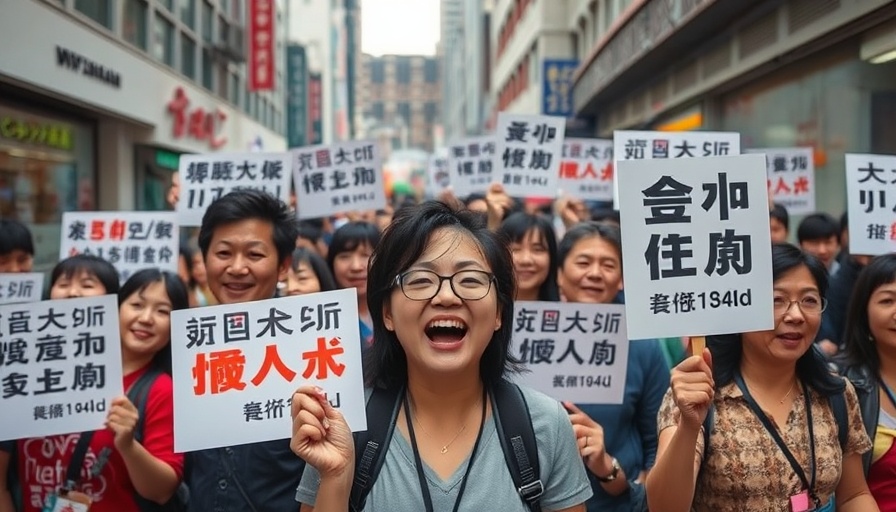 Taiwan recall vote protest with energetic group expressing views.