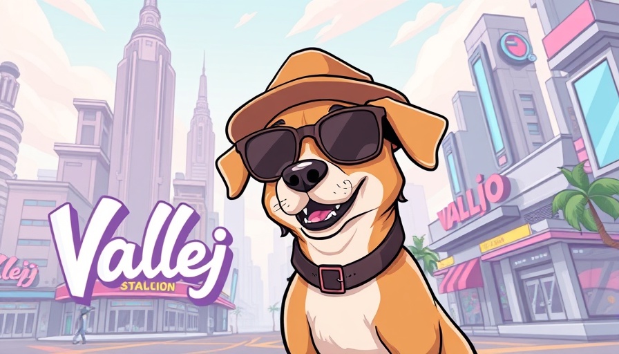 Quirky dog illustration with Vallejo backdrop in cartoon style, related to SF News.