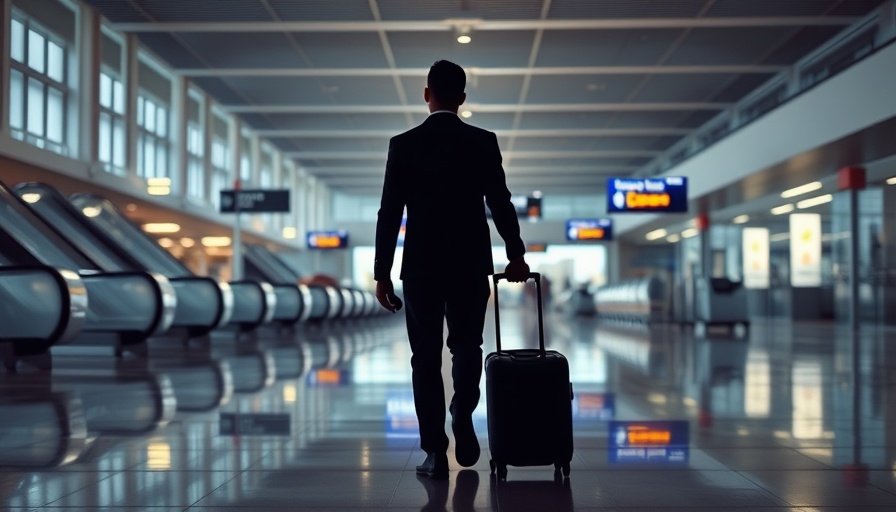Traveler in airport terminal related to $15,000 Visa Bond Requirement.