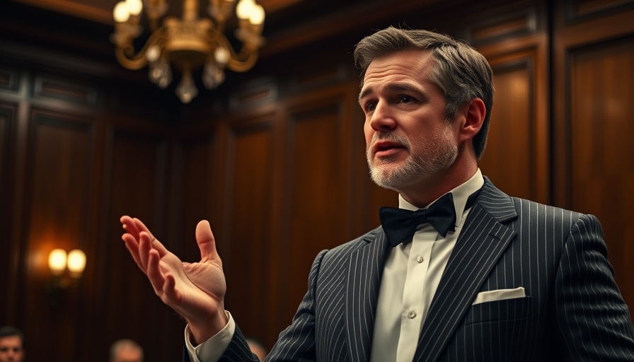 Confident speaker gesturing in courtroom, addressing Judicial Trust Erosion.