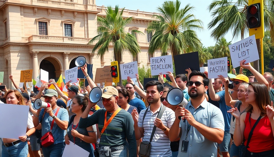 如何准备应对移民局执法: Protesters rally for immigrant rights with banners.