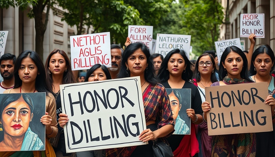 Protestors in Pakistan demonstrate against honor killings with banners.