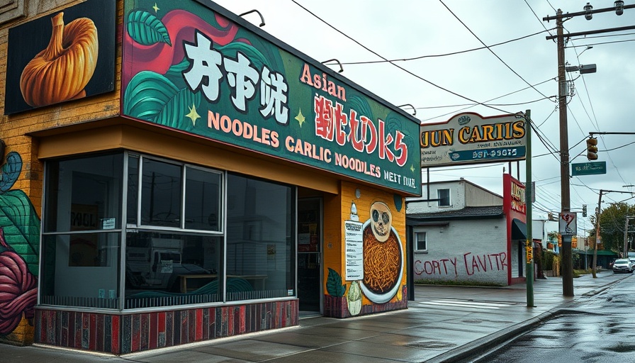 Colorful storefront mural in San Francisco with empty windows