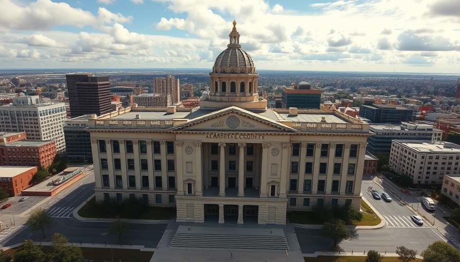 Alameda County Courthouse in Oakland, aerial view.