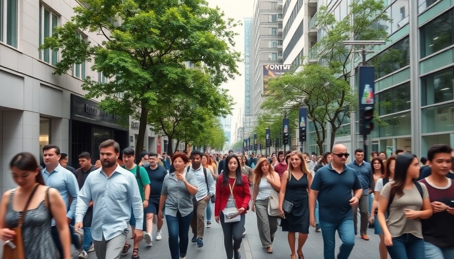 Bustling city street in San Francisco with modern architecture.