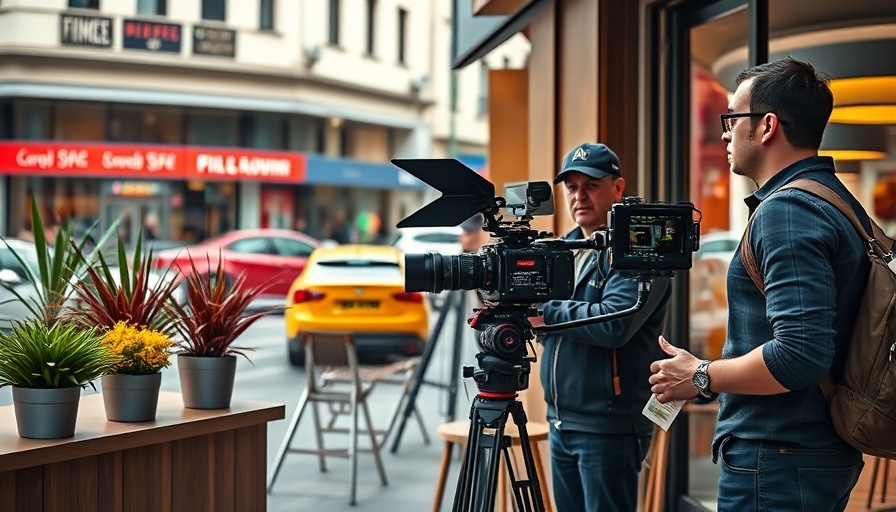 San Francisco film crew setting up outside cafe