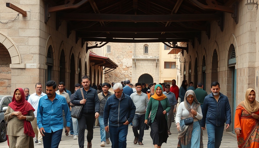 Clashing Visions of Syria’s Future depicted in lively street scene.