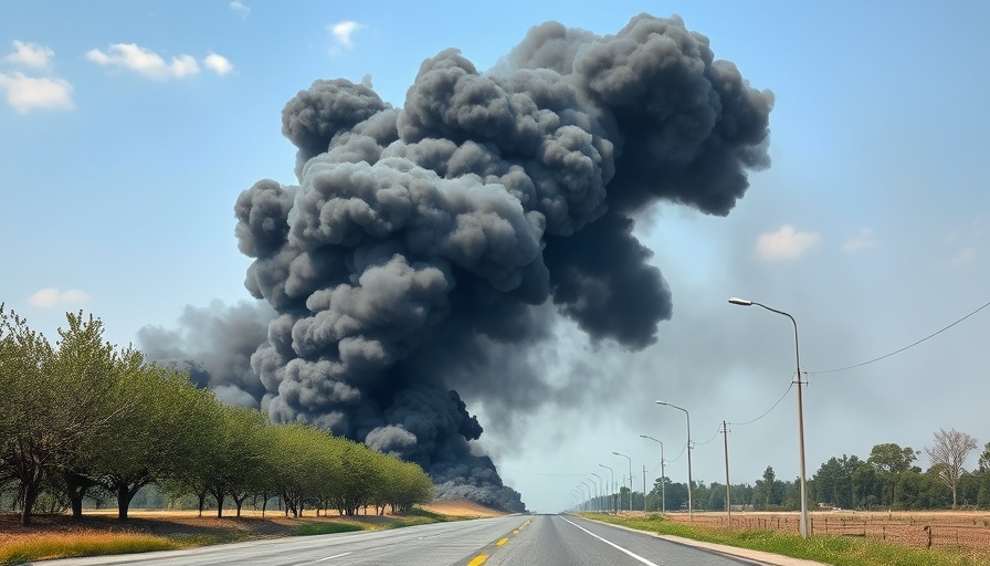Local health emergency due to Yolo County fireworks explosion, smoke clouds rising.