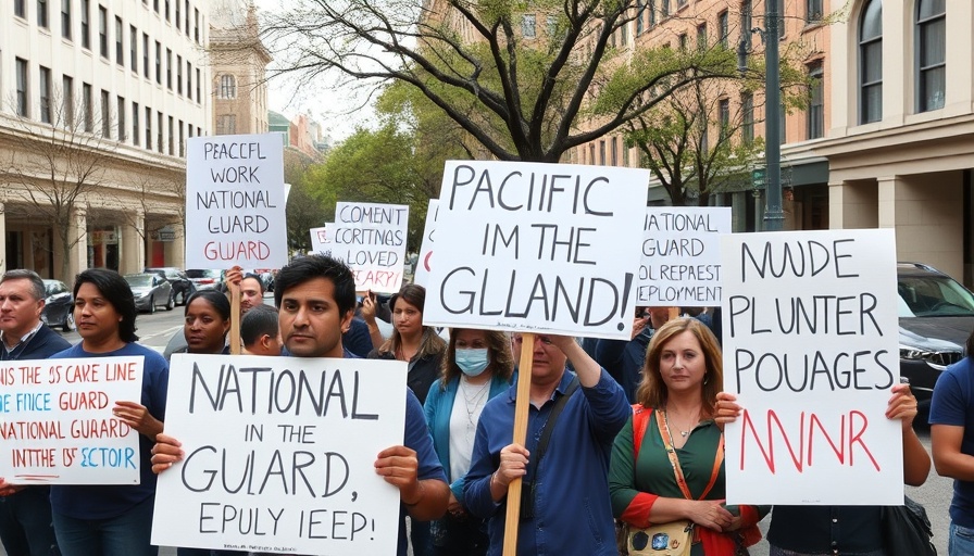 Protestors in urban setting during National Guard deployment protests.