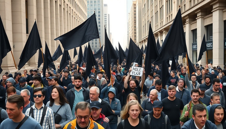 Protest in Iraq with flags, urban setting, mass gathering.