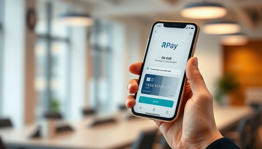 RMS Pay North America payment app on phone with credit card.