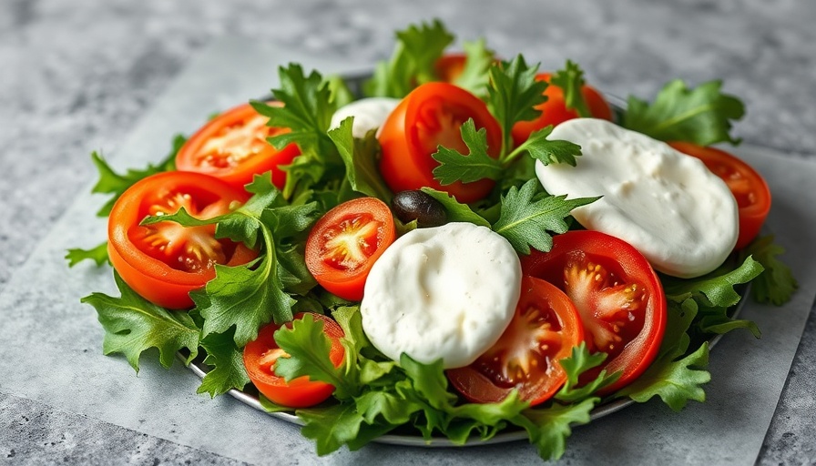 Fresh Caprese salad on a plate with tomatoes and burrata in a San Francisco restaurant.