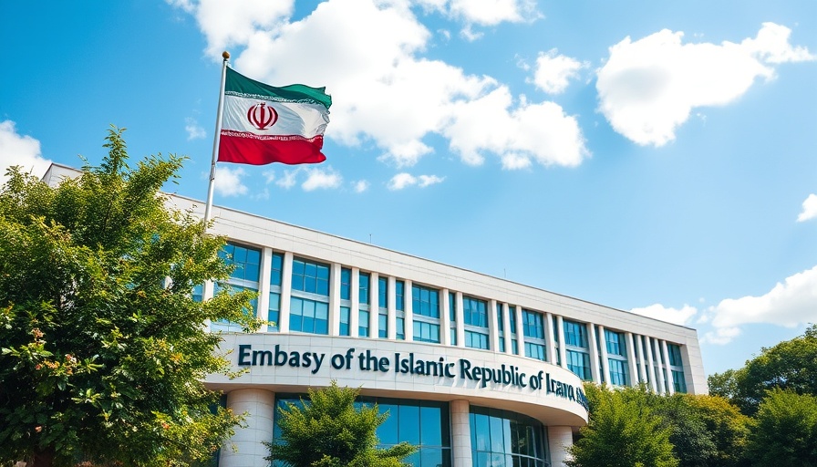 Embassy of the Islamic Republic of Iran with flag, Australia blames Iran.