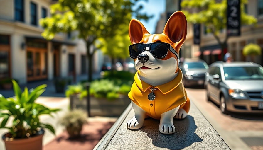 San Francisco local news: Corgi figurine in sunglasses on city street.