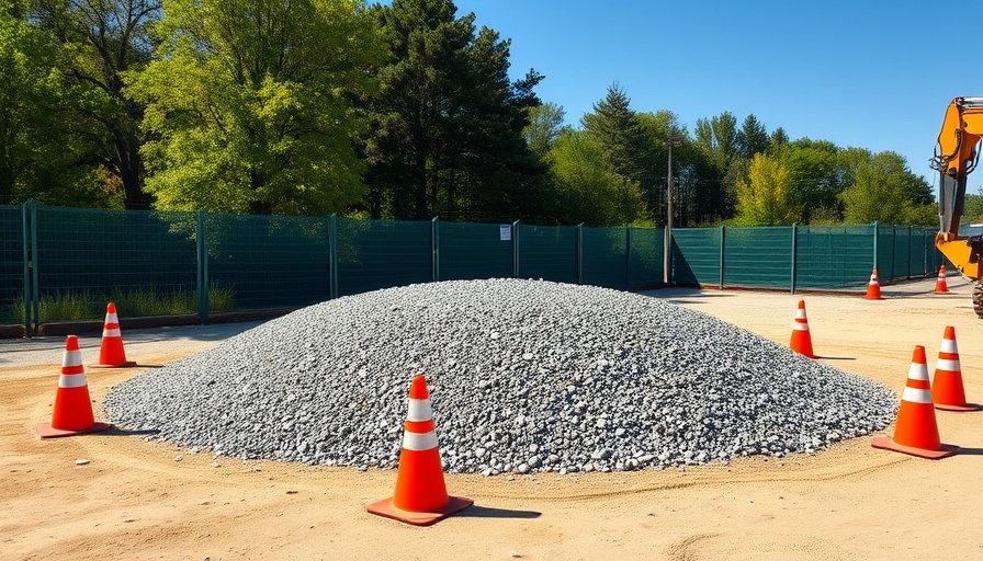 Bay Meadows redevelopment site with gravel pile and cones.