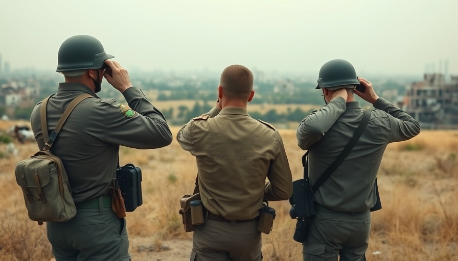 Soldiers observing landscape in Gaza from a distance.