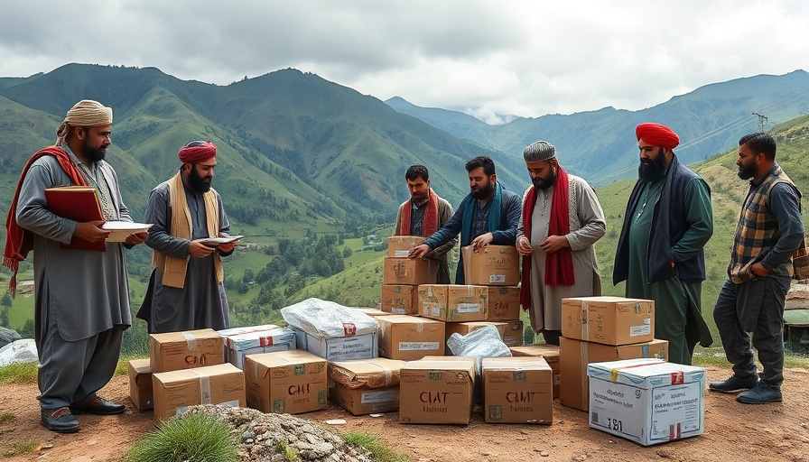 Earthquake relief efforts in eastern Afghanistan, men with aid supplies.