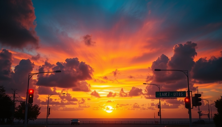 Vibrant sunset over San Francisco street with traffic lights.