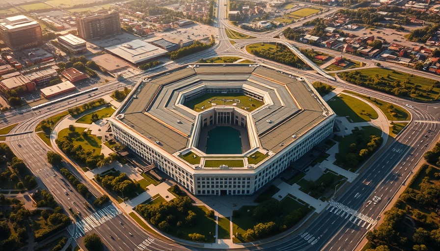 Aerial view of the Pentagon with highways and greenery, Return of War Department.