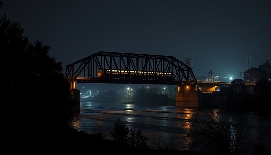 Train crossing a bridge at night related to Trump Infrastructure Law Projects.