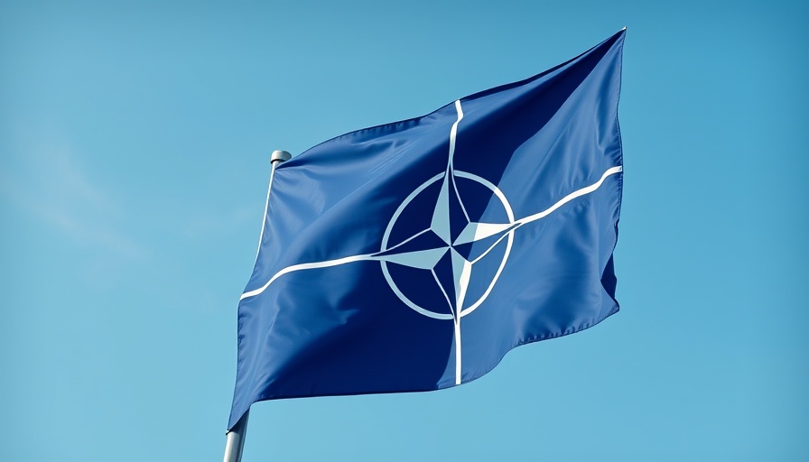 NATO flag illustrating implications of Article 4 against a cloudy sky.