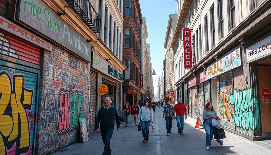 San Francisco urban scene with street art in Union Square.