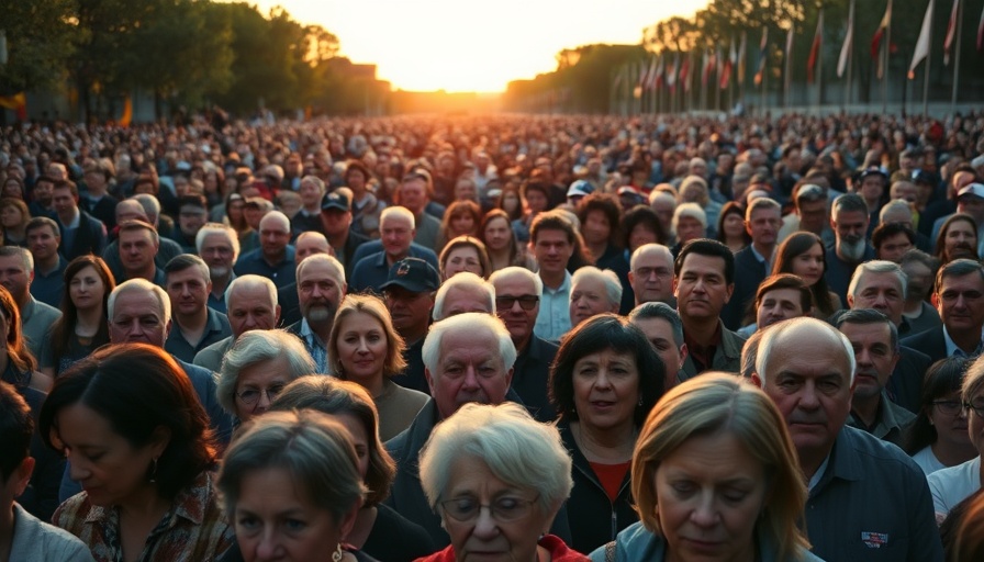 Memorial service honoring Charlie Kirk with large crowd at sunset.