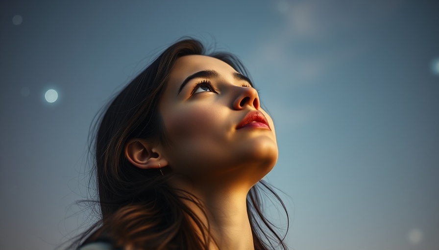 Young woman gazing at cosmic background, Pluto retrograde impact on health.