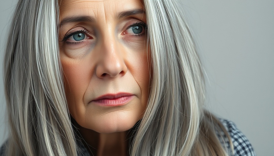Mature woman with gray hair, root cause of wrinkles after 40 consideration.