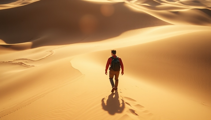 Adventurous solo traveler traversing sunlit desert dunes, embracing bravery in health decisions.