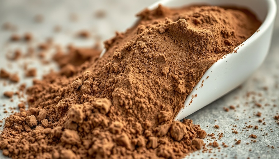 Chocolate whey protein spilling from scoop, health benefits for blood sugar.