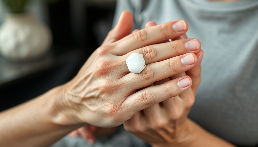 Close-up of mature hands applying cream, showcasing common causes of crepey skin.