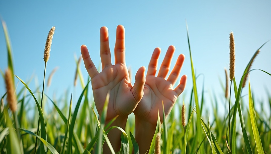Hands reaching from grass, Grief Archetype symbolism.
