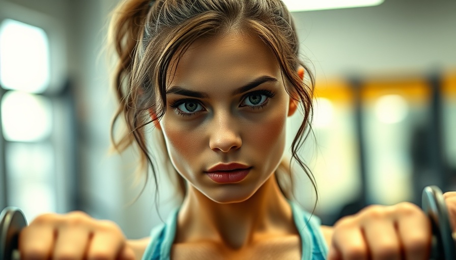 Focused weightlifting woman in gym, vibrant colors.