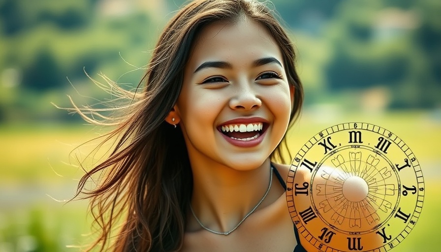 Joyful woman with zodiac chart, Mercury retrograde health tips.