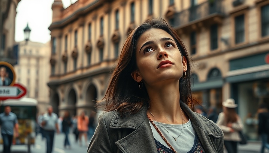 Confident young woman in city street enhancing cognitive function by walking.