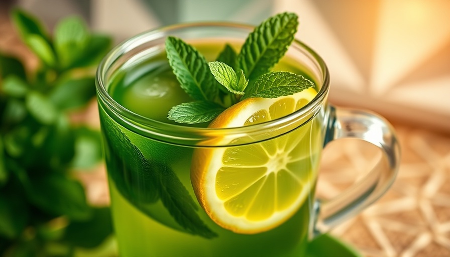 Green tea cup with mint leaves and lemon slice for metabolic health.